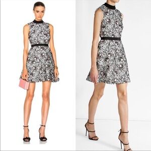 Self Portrait Black white pink Nightshade Guipure floral lace mini dress 10